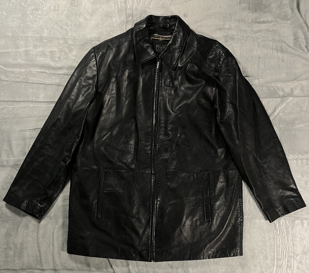 Men's L Wilsons Black Leather Coat Removable Thinsulate Lining Zip Up Minimalist